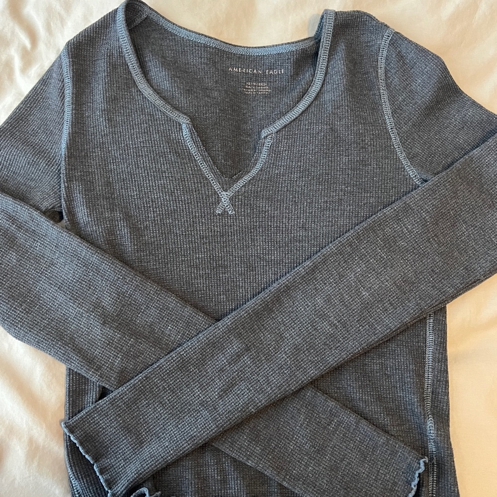Navy American Eagle Long Sleeve Crop